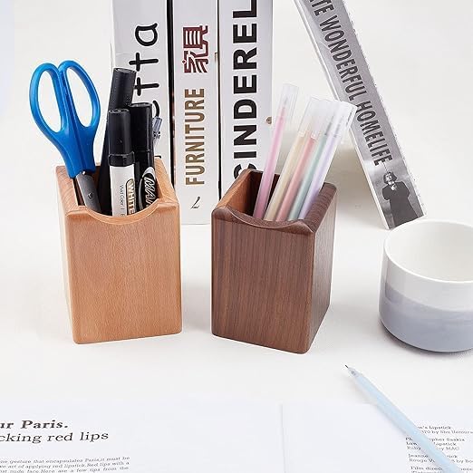Wooden Pen Holder for Desk, 2 Pack Natural Wood Pencil Cup Holder – Office Desk - Image 5
