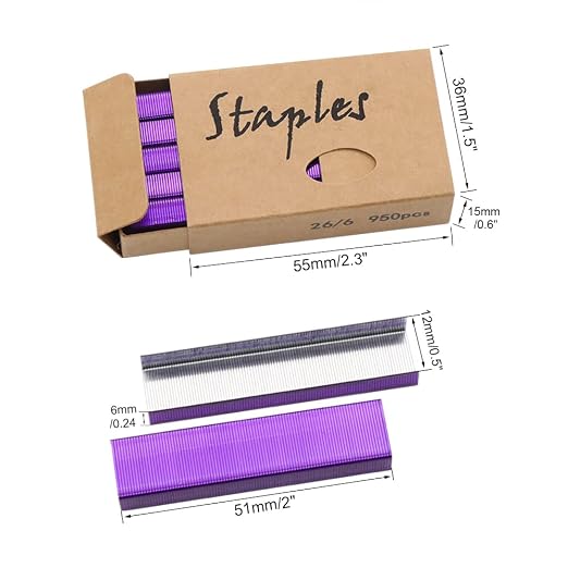 Purple 26/6 Standard Staple Set 12mm Width 1000/Box 6 Boxes/Pack 6000 Count - Image 3
