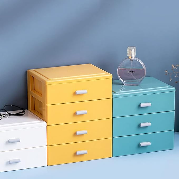 Desk Organizer with 2 Drawers, Solid Color Plastic Desk Storage Box, Desktop - Image 2