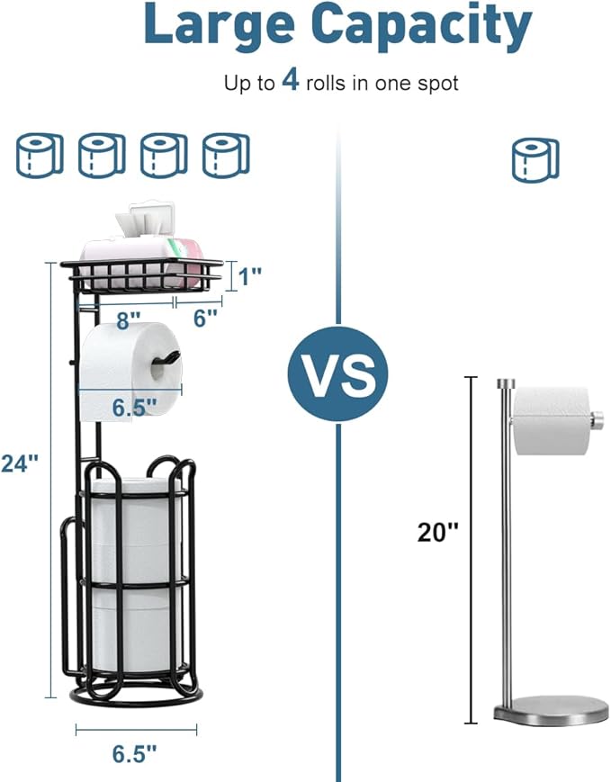 Toilet Paper Holder Stand with Shelf Tissue Holders - Image 5