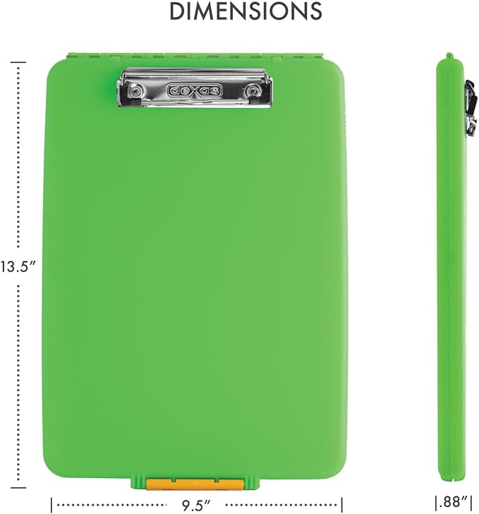 Dexas Slimcase Storage Clipboard, Lime Green 13.5" x 9.5" - Image 2
