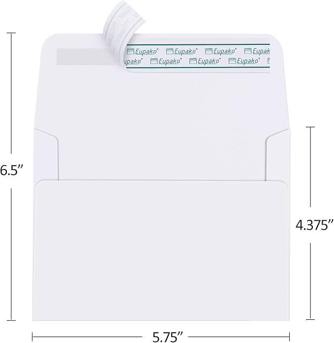 Eupako A2 White Paper Envelopes 250 Pack 4.375x5.75" Invitation Envelopes Self - Image 2