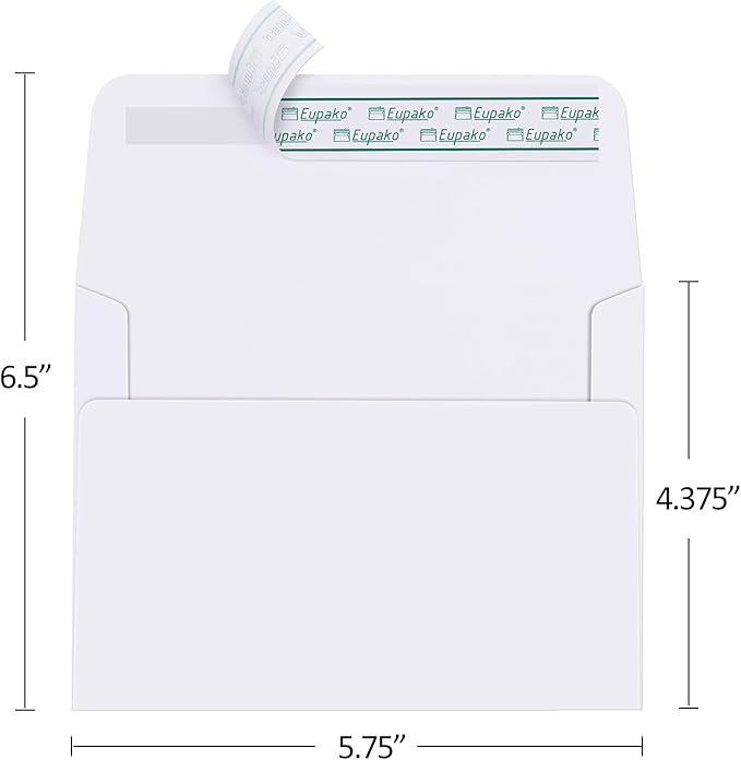 Eupako A2 White Paper Envelopes 100 Pack 4.375x5.75" Invitation Envelopes Self - Image 2