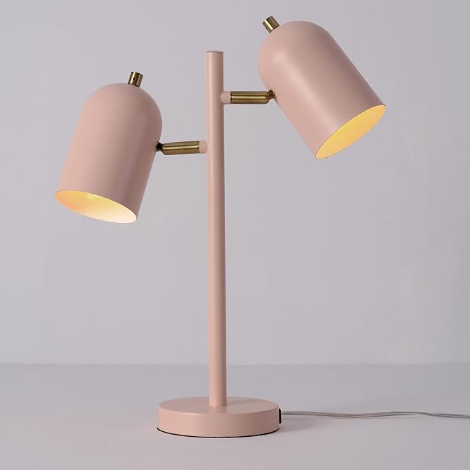 Globe Electric 30290 19" 2-Light Desk Lamp, Matte Pink, Brass Accents, 2.1A USB - Image 4
