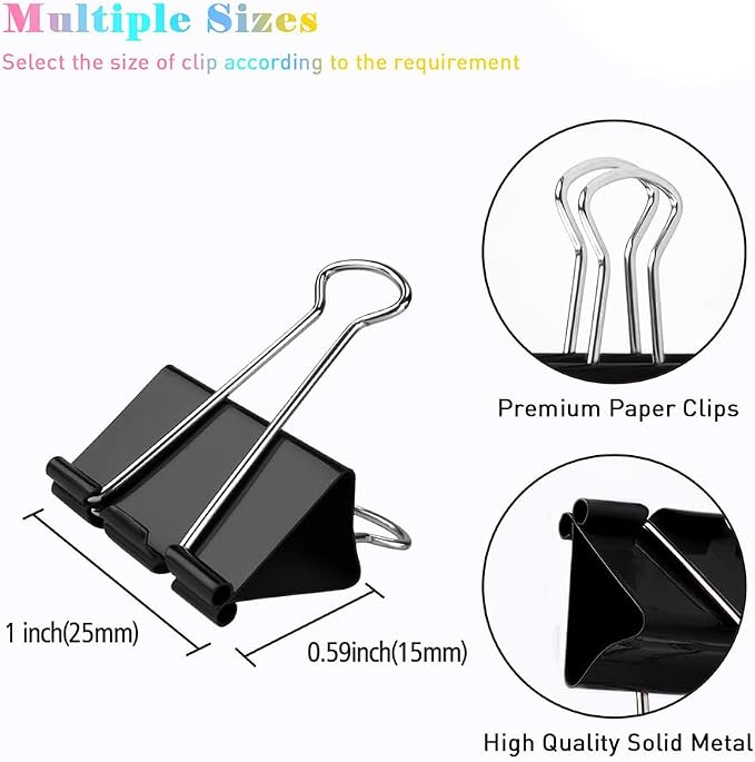 Binder Clips, 144 Pack, 1 Inch, Standard 25mm, Capacity 0.47 Inch, Metal Paper - Image 2