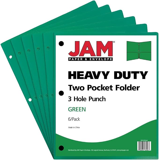 JAM PAPER Heavy Duty Plastic 3 Hole Punch Pocket Folders - Image 2
