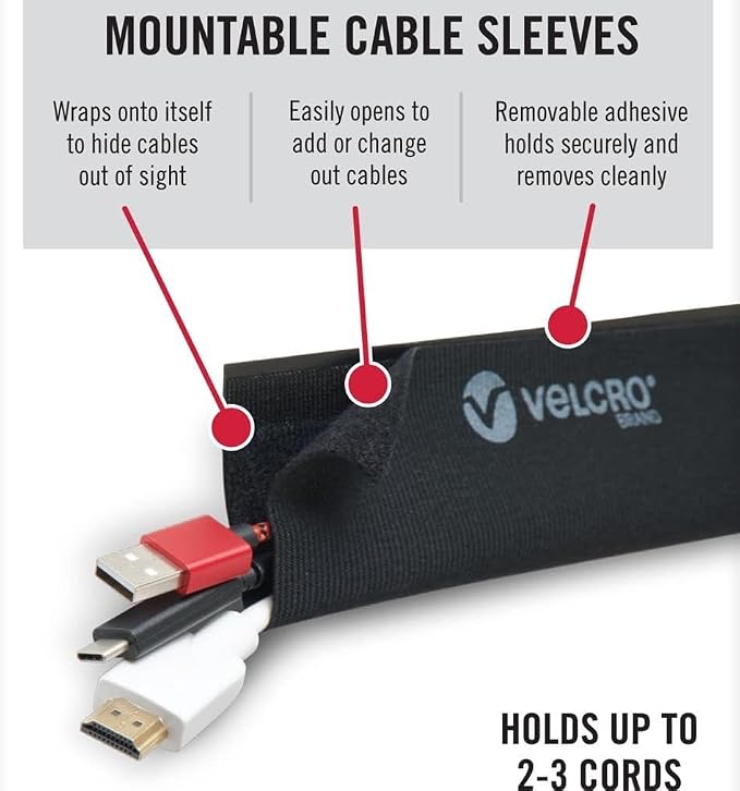 VELCRO Brand Complete Desk Cable Management Kit | 8in Mountable Cable Sleeve - Image 2