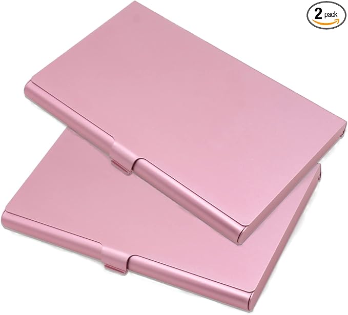 2-Pack Pink Aluminum Business Card Holder Slim Flip Pocket Case | aluminum by Joyangy