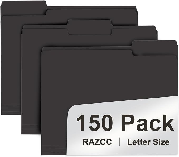 File Folder, RAZCC 150 Pack 1/3 Cut Tab File Folders Letter Size, Folders by RAZCC