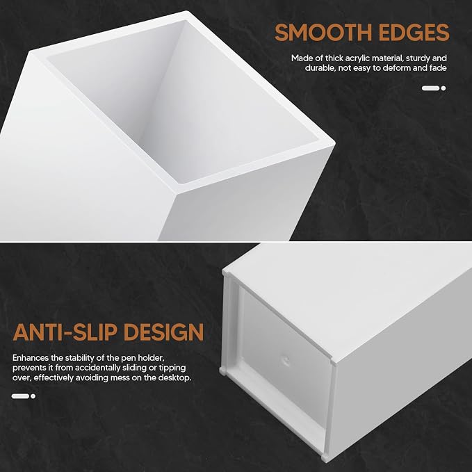 10Pack White Acrylic Pen Holder, Desktop Pencil Organizer Makeup Brush Holder - Image 3
