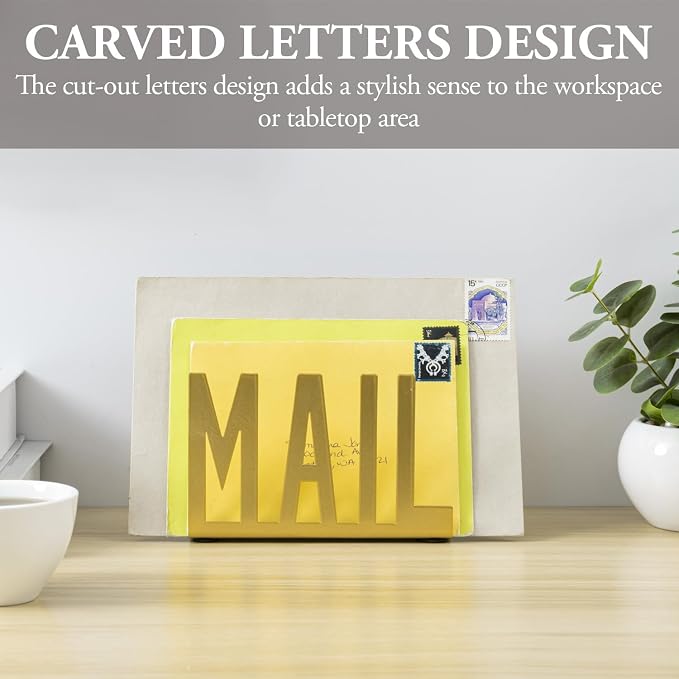 MyGift Mail Holder Organizer Countertop Modern Golden Metal - Image 5
