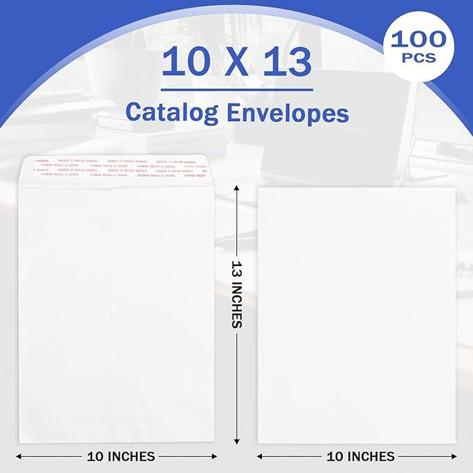 100 Pack 10x13 White Catalog Envelopes Self Seal, Goefun 100GSM Paper White - Image 3