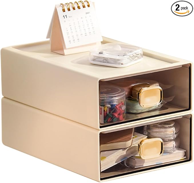 2PACK Stackable Desktop Storage Organizer Plastic Desk Organizer by DETEIN