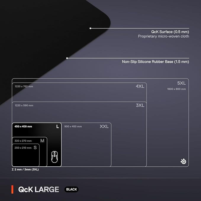 SteelSeries QcK Large Gaming Mousepad — Black — Non-Slip Silicone Rubber Base — - Image 5