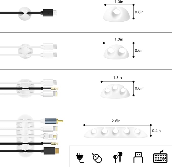 White Cable Management Organizer Kit, 2 Wire Sleeve Protector, 41 Self Adhesive - Image 6