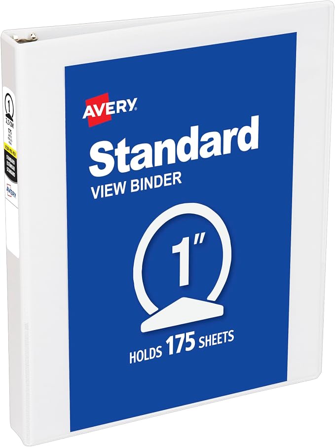 Avery Standard View 3 Ring Binder, 175-Sheet Capacity, 1.4 Inch Wide Spine by Avery