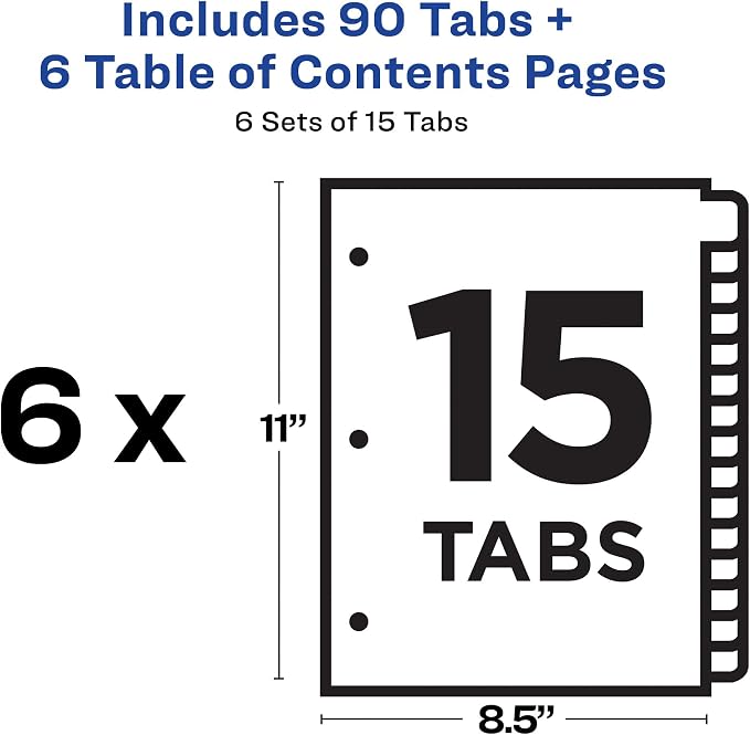 Avery 15 Tab Dividers for 3 Ring Binders, Customizable Table of Contents - Image 4