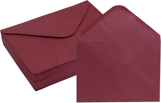 Burgundy A7 V-Flap Envelopes, 5 x 7 Inch, 50 Pack, 120gsm Paper by Janvale