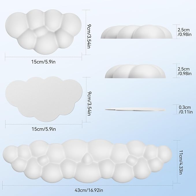 TECKNET Cloud Keyboard Wrist Rest Set, Cloud Wrist Rest - Image 2