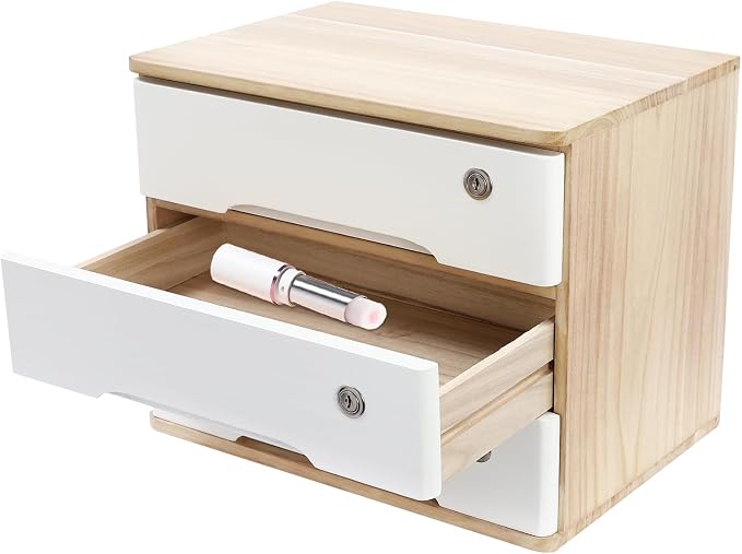 Lockable Desk Organizer Wooden Desktop Drawers Office Flat Files Storage Box by Unknown