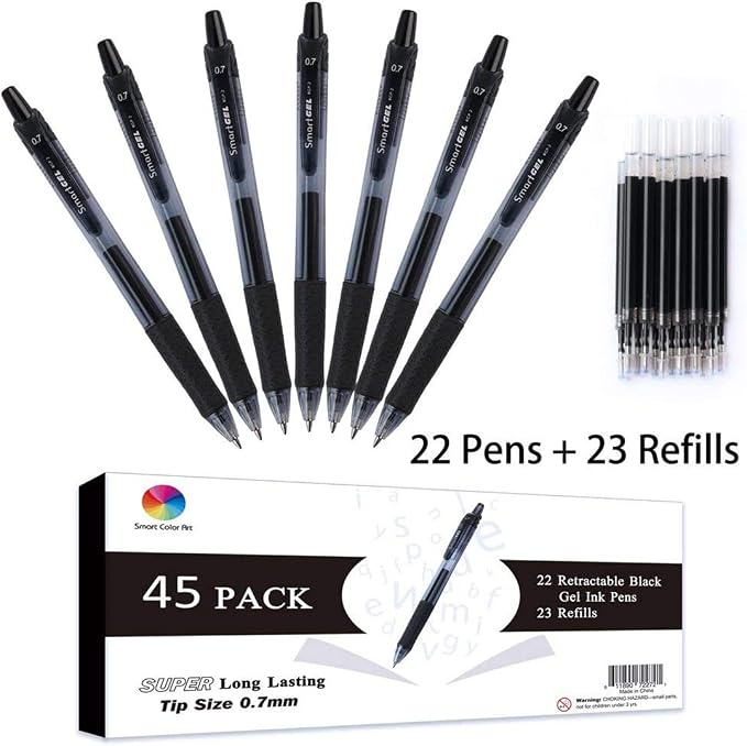 Smart Color Art 45 Pack Black Gel Pens, Retractable Medium Point Gel Ink Pens - Image 2