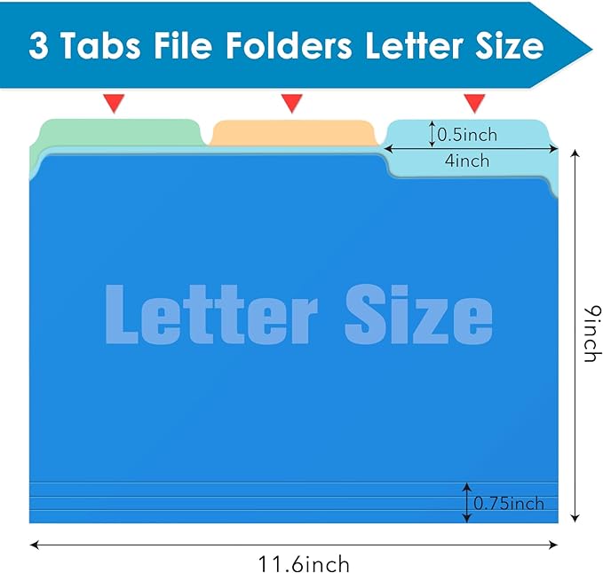 Two Tone Color File Folders 8.5 x 11 Inch, 1/3 Cut Tab File Folders Letter Size - Image 3