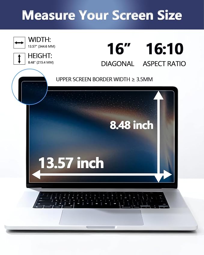 Magnetic Laptop Privacy Screen for 16 Inch 16:10, that Screen Size is 13.57 in - Image 2