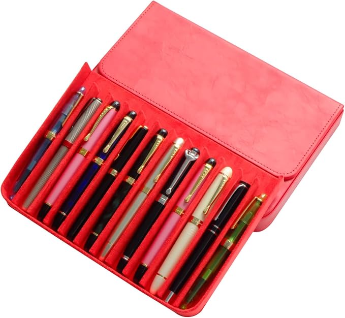 Leather 12 Fountain Pen/Pencil Tray Case Organizer, Fashion Design, Magnetic - Image 9