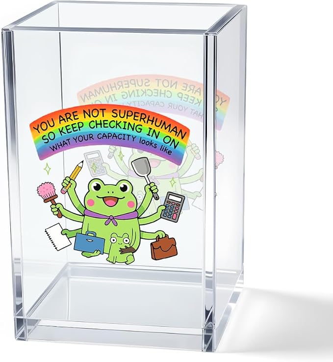 You Are Not Superhuman Acrylic Cosmetic Pencil Pen Holder Cup, Boho Cute Frog by Unknown