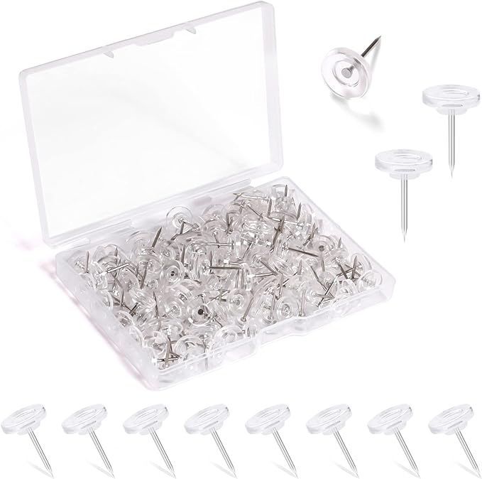 150 PCS Push Pins, Standard Plastic Head Steel Point Clear Thumb Tacks by JIMSUMM