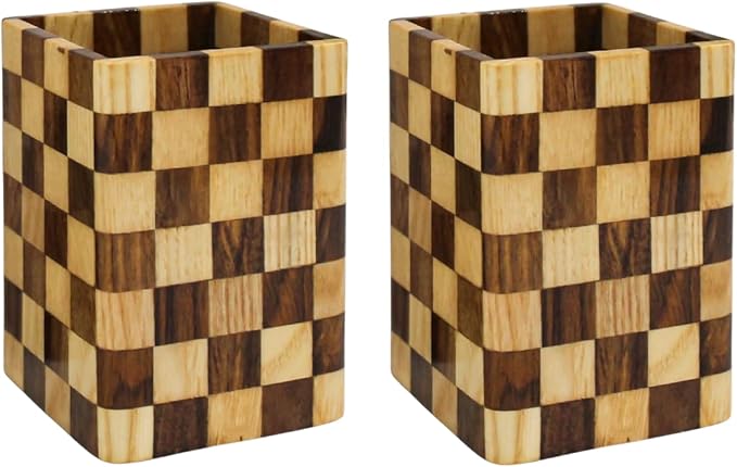 Wooden Pen Holder for Desk, 2 Pack Natural Wood Pencil Cup Holder – Office Desk - Image 7