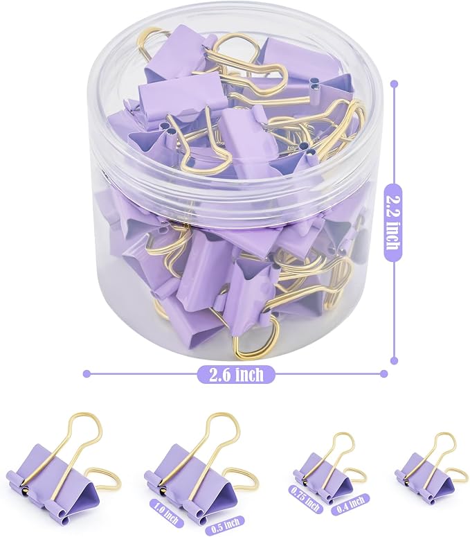 BAYTORY 40Pcs Purple Binder Clips, Binder Clips Assorted Sizes, 1 in Medium + - Image 2