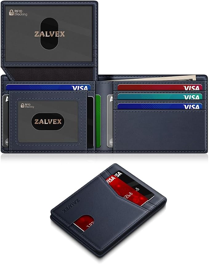 Wallet for Men Slim RFID Blocking Leather Credit Card Holder Wallet for 14 Cards by ZALVEX