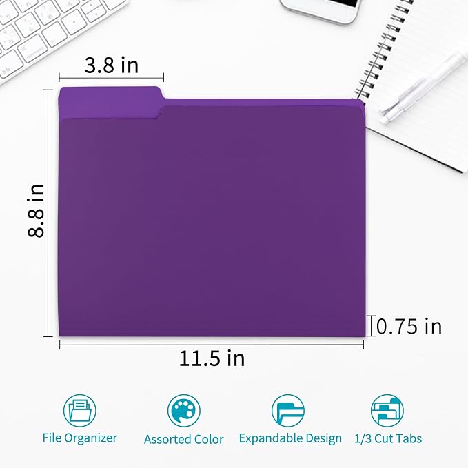 100 Packs Colored File Folders, 1/3 Cut Tabs File Folder, Two-Tone File Folder - Image 2