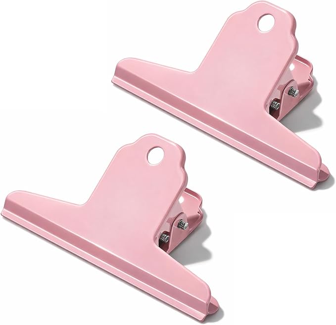2 Pcs Dog Food Bag Clip Pink Metal Bulldog Clips 4" Wide Large Bull Clips by Unknown