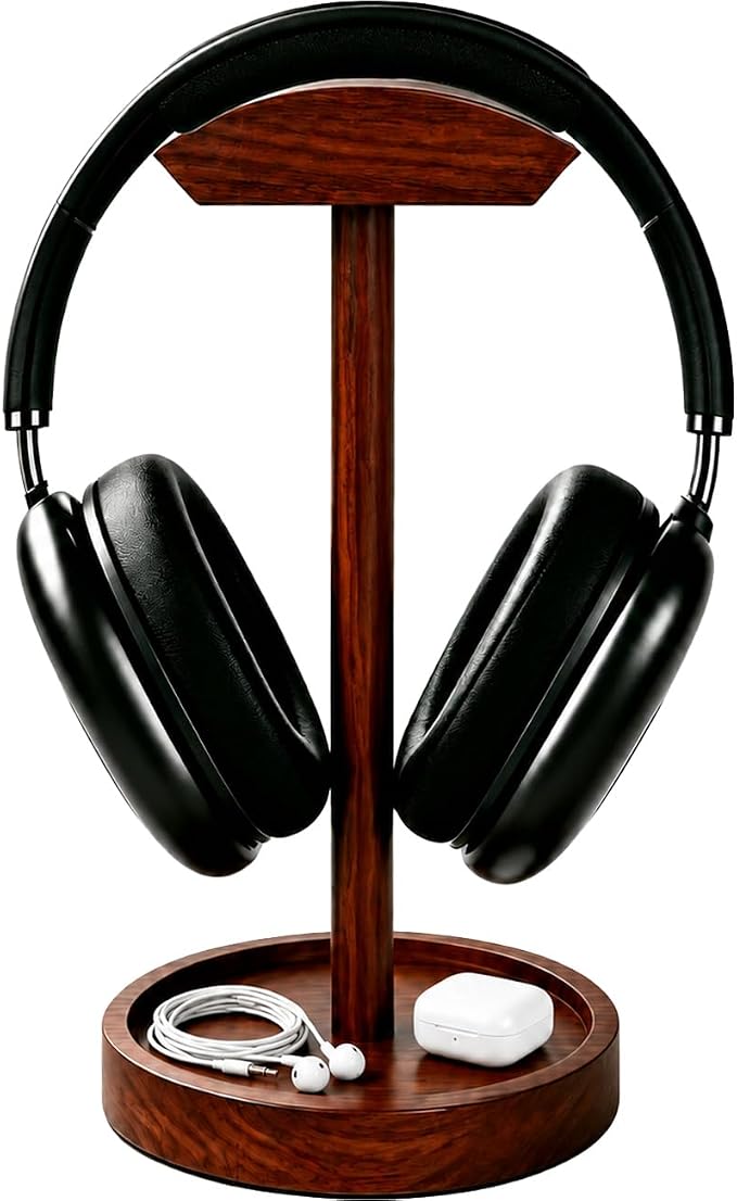 Headphone Stand Nature Wood Headset Hanger Mount Hook Gaming Holder Desktop by Bliocefo