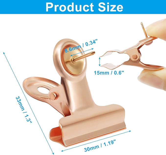 20Pcs Rose Gold Push Pins Metal Push Pin Clips, Pushpin Clip Bulldog Clip - Image 3