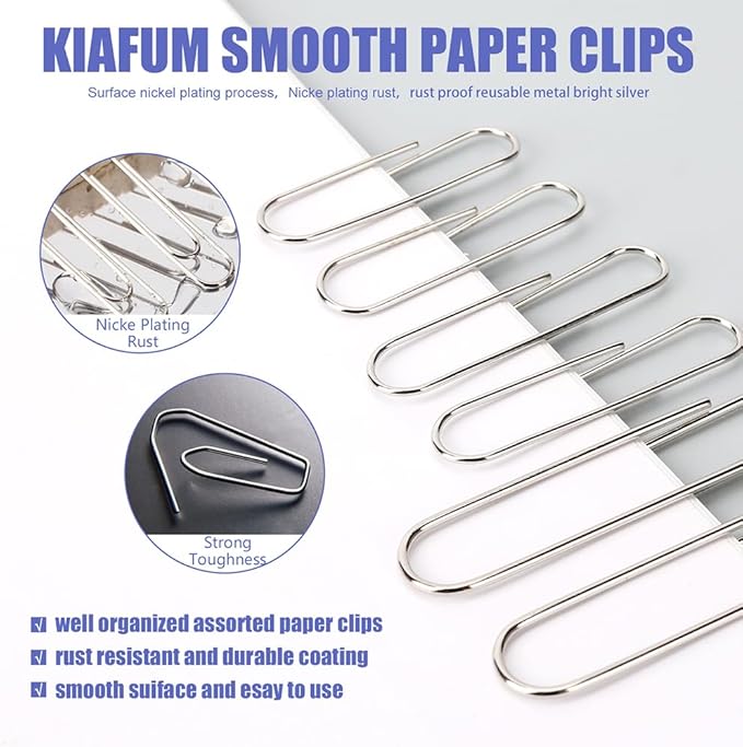 Paper Clips, Premium Silver Paperclip Large Medium and Small, Rustproof Metal - Image 4