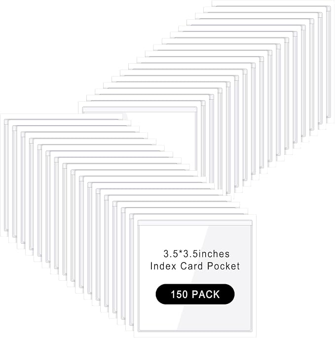 Glenmal 150 Pcs Self Adhesive Index Card Pockets Clear Label Holder Plastic by Glenmal
