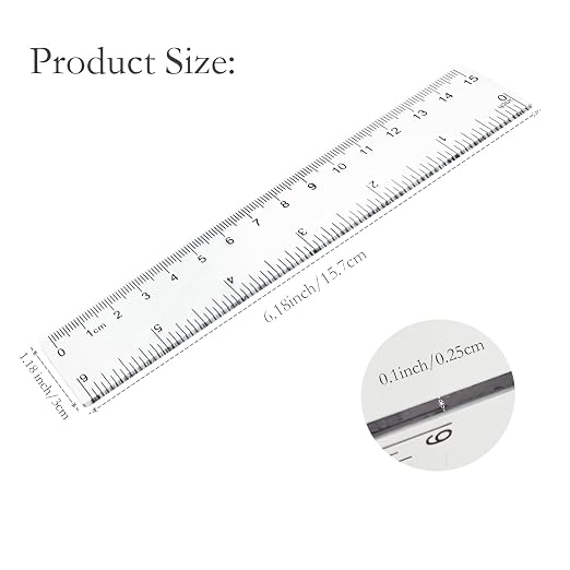 2 Pack 6 inch Clear Plastic Ruler, 15 cm Straight Rulers, Transparent Measuring - Image 3