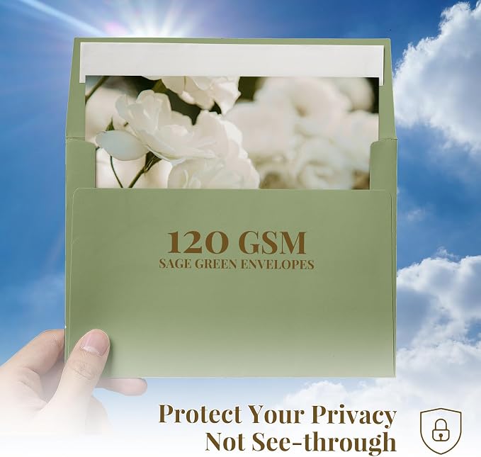 100 Pack A2 Sage Green Envelopes, Goefun 4.375 x 5.75 Greeting Card Envelopes - Image 5