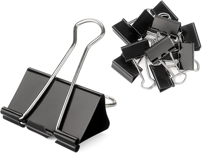 ZZTX Black Binder Clips Paper Clamps Clips Small Size, 1.0 Inches, 36 Pack by ZZTX