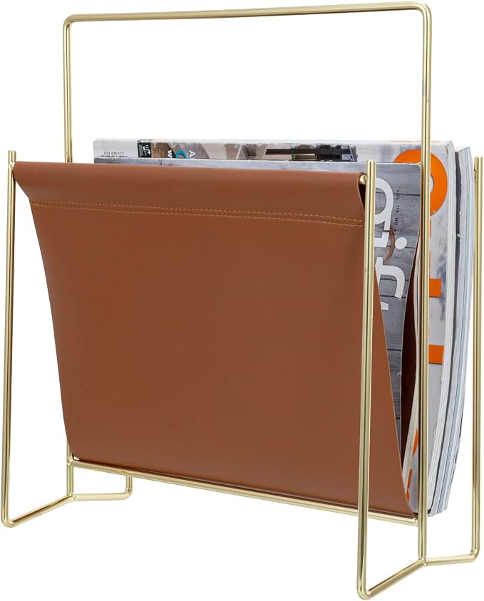 MyGift 13 inch Modern Caramel Leatherette Magazine Holder Floor Standing Sling by MyGiftHome