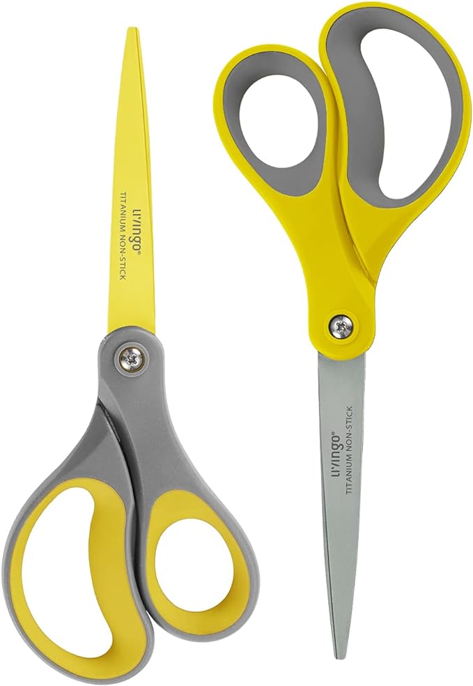 LIVINGO 8" 2 Pack Scissors, Titanium Coated Sharp Stainless Steel Non-stick by LIVINGO