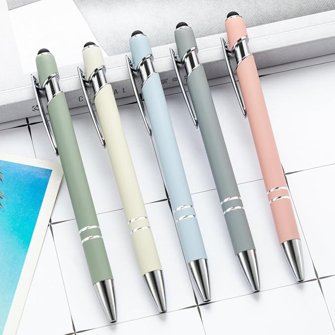 PASISIBICK 8 Pieces Ballpoint Pens, 2-in-1 Stylus Tip Retractable Ballpoint Pen - Image 2