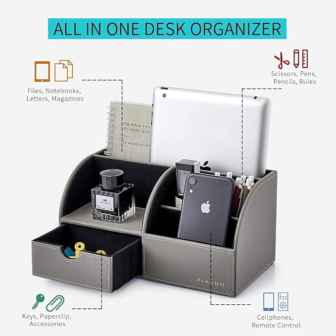 VLANDO Office Desk Organizer Leather Desktop Organizer Caddy - Image 2