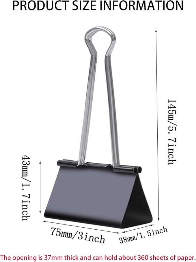 Jumbo Binder Clips, 3 Inch, Standard 75mm, Drawing Board Clips, Fold Clamp - Image 2