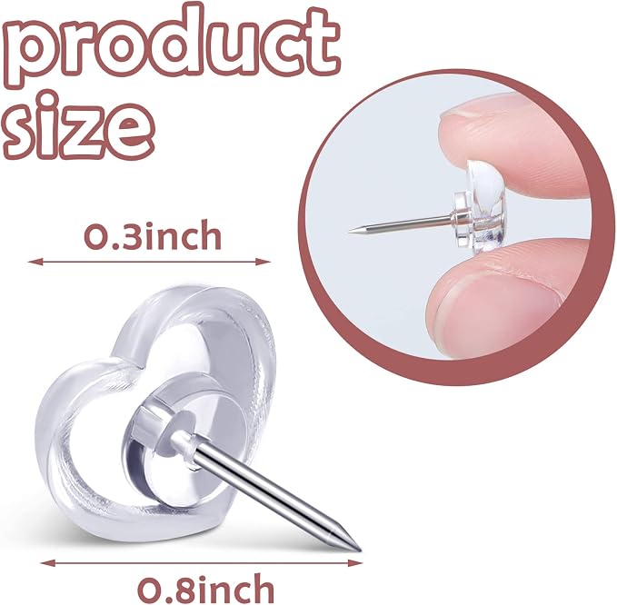 Fainne 100 Pieces Heart Push Pins Clear Thumb Tacks Heart Shaped Push Pins - Image 2