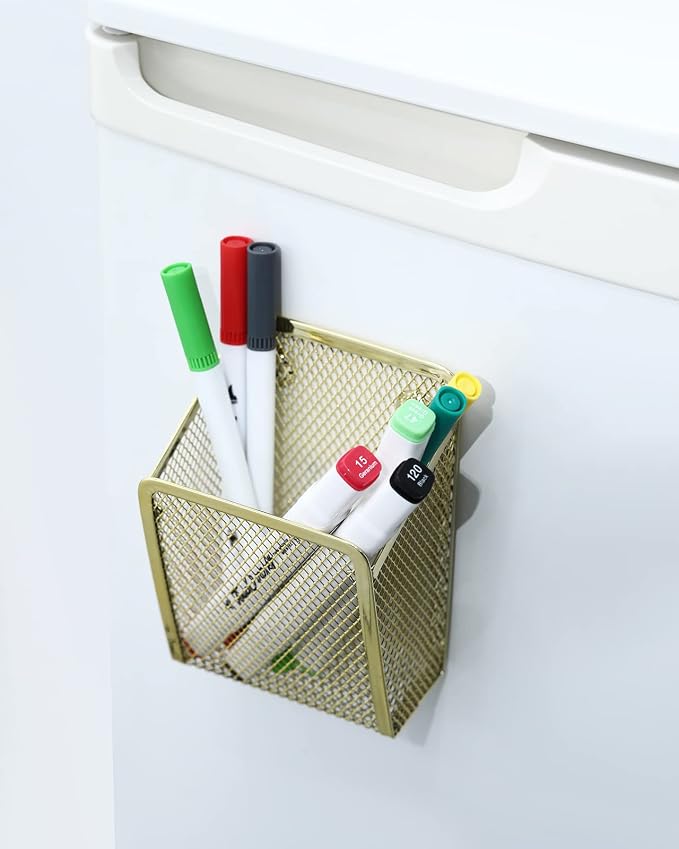 Magnetic Pencil Holder, Mesh Stainless Steel Pen Basket, Metal Writing Utensil - Image 6