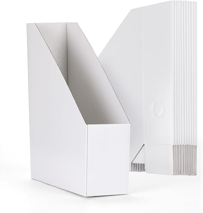 EXYGLO 12 Pack White Magazine File Holder, Cardboard Magazine Rack by EXYGLO